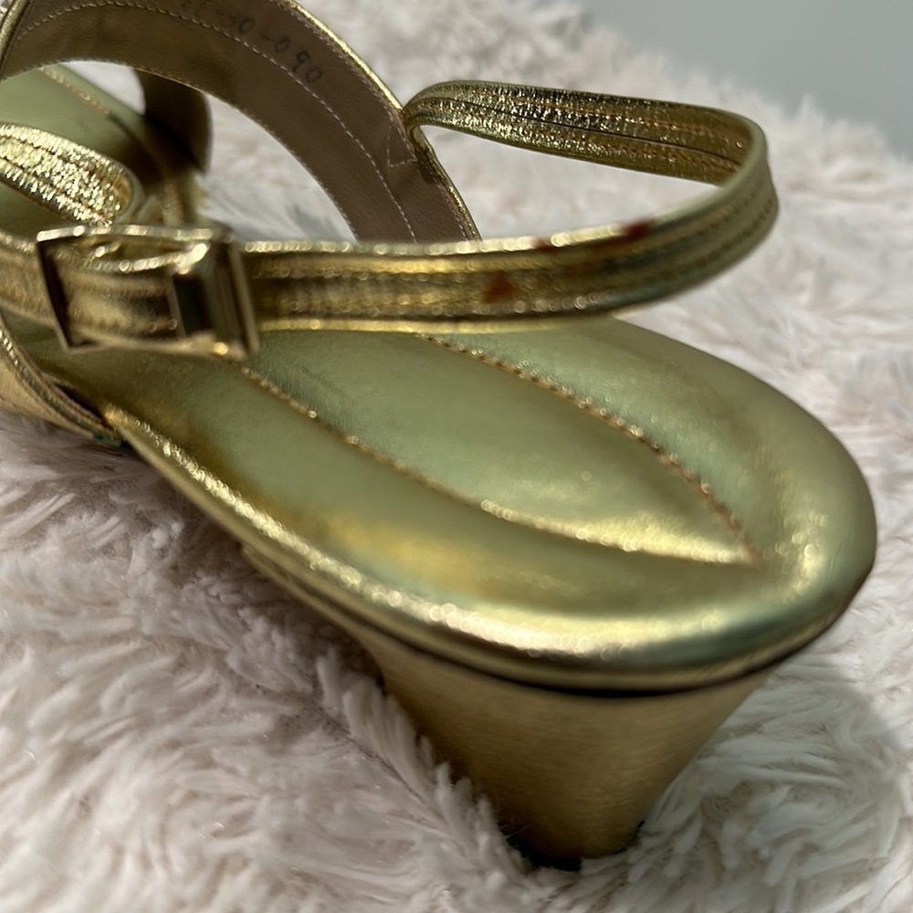 Vintage Polly of California Gold Leather Strappy Heels with Sparkly Rhinestones - Picture 13 of 13